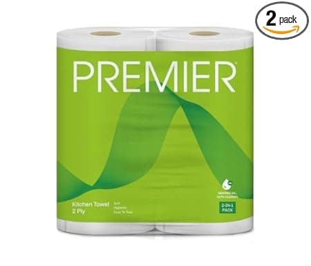 Premier 2 Ply Kitchen Tissue Paper Roll | 120 Pulls | 60 Kitchen Towels X 2 Rolls | Super Absorbent Paper Towels for Everyday Cleaning, Kitchen Paper Wipes, Multipurpose tissue rolls for Home Office