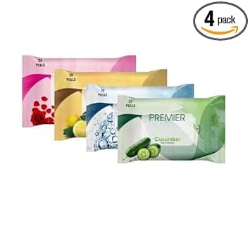 Premier Wet Wipes for Face (100 Sheets) | 25 Pulls per Pack | Pack of 4 Assorted | Soft, Skin-Friendly, Alcohol-Free | Perfect for Home, Travel & Office | Cleans & Hydrates for Instant Freshness