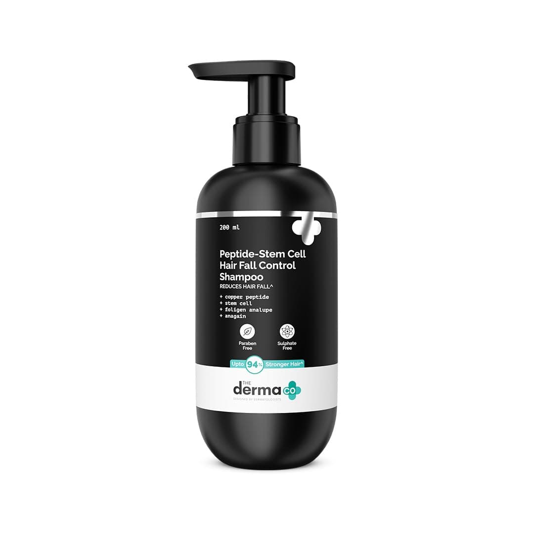 The Derma Co Peptide-Stem Cell Hair Fall Control Shampoo - 200 ml | 94% Stronger Hair* | Anti-Hair Fall Shampoo | Boosts Hair & Scalp Health | For Damaged Hair | Non Drying Formula | Sulphate Free | For Women & Men | For All Hair Types