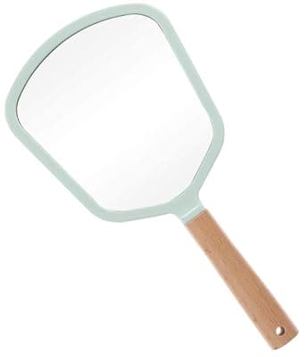 Handheld Makeup Mirror with Magnification, for Desk Make Up, Magnifying Hand Held Mirror (Wood Hand Mirror Fan)