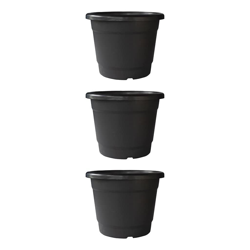 TrustBasket Bhuvi Round Plastic Pots 10 (Black) Set of 3 | Heavy Duty Highly Durable Plant Container/Gamla for Indoor Home Decor & Outdoor Balcony Garden