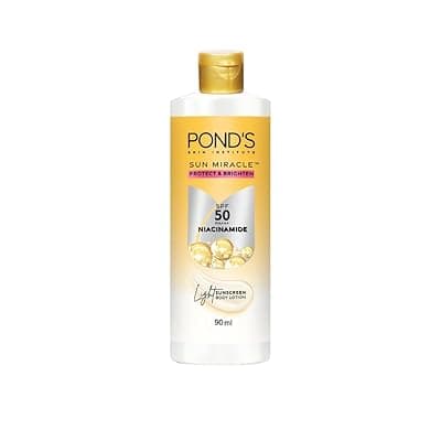 POND'S SUN MIRACLE SPF 50 PA+++ LIGHTWEIGHT SUNSCREEN BODY LOTION, PROTECTS FROM UVA/UVB RAYS, 1% ACTIVE NIACINAMIDE, NO WHITE CAST-90ML