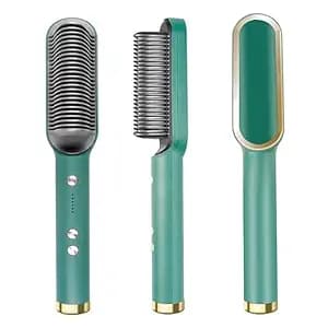 2-in-1 Hair Straightener & Curler Brush with Built-in Comb | Fast Heating Hair Styling Iron | 6 Temperature Settings | Anti-Scald Safe Design | Portable Hair Styler for Home & Travel