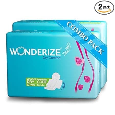 Wonderize Dry Comfort Sanitary Napkins for Women – Regular 230mm, Super Saver Pack, 40 Pads (Combo of 2)