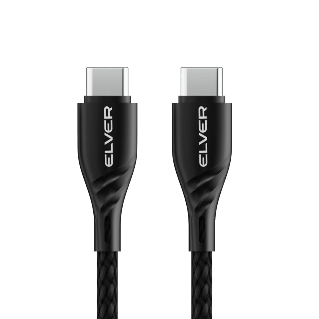 Elver Type-C to Type-C Cable 1.2m, 65W Fast Charging, 480 Mbps Data Transfer, Compatible with Android Phones, Tablets, Laptops & More, Durable & Tangle-Free (Black)