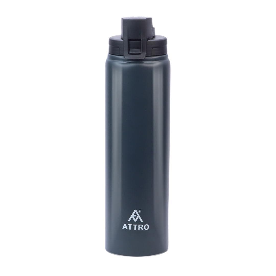 Attro Hydrate 1000 Stainless Steel 900ml Water Bottle Sleek & Stylish Matt Finish Bottle Food Grade, Leakproof Perfect for Office, School & Outdoor- Dark Grey