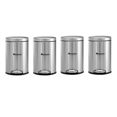 Mumma's LIFE Stainless Steel Plain Pedal Dustbin with Plastic Bucket and Lid Dustbin for Home, Office, Bathroom, Outdoor, Indoor and Kitchen (Pack of 4 (7 Litre (8x13 Inch))