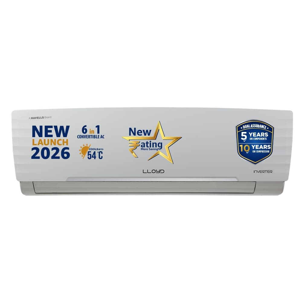 Lloyd 1.5 Ton 3 Star Inverter Split AC, 2026 New Star Rated (6 in 1 Convertible, Cools Up To 54°C, Turbo Cool, Installation Check, Clean Filter Indication, 100% Copper, White, GLS18I3AGGSC)