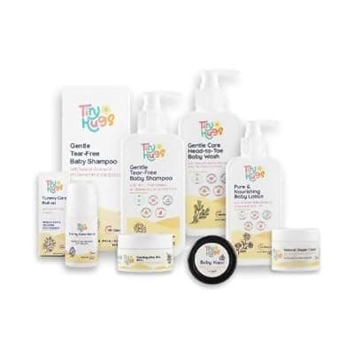 TinyHugs Newborn Baby Gift Set with Free Gift (Pack of 7) | Baby Gifts for Newborn & 1+ Year | Baby Care Combo – Baby Wash, Shampoo, Lotion, Diaper Rash Cream, Tummy Roll-On, After Bite Balm & Kajal