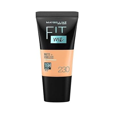 Maybelline New York Liquid Foundation, Matte &amp; Poreless, Full Coverage Blendable Normal to Oily Skin, Fit Me, 230 Natural Buff, 18ml