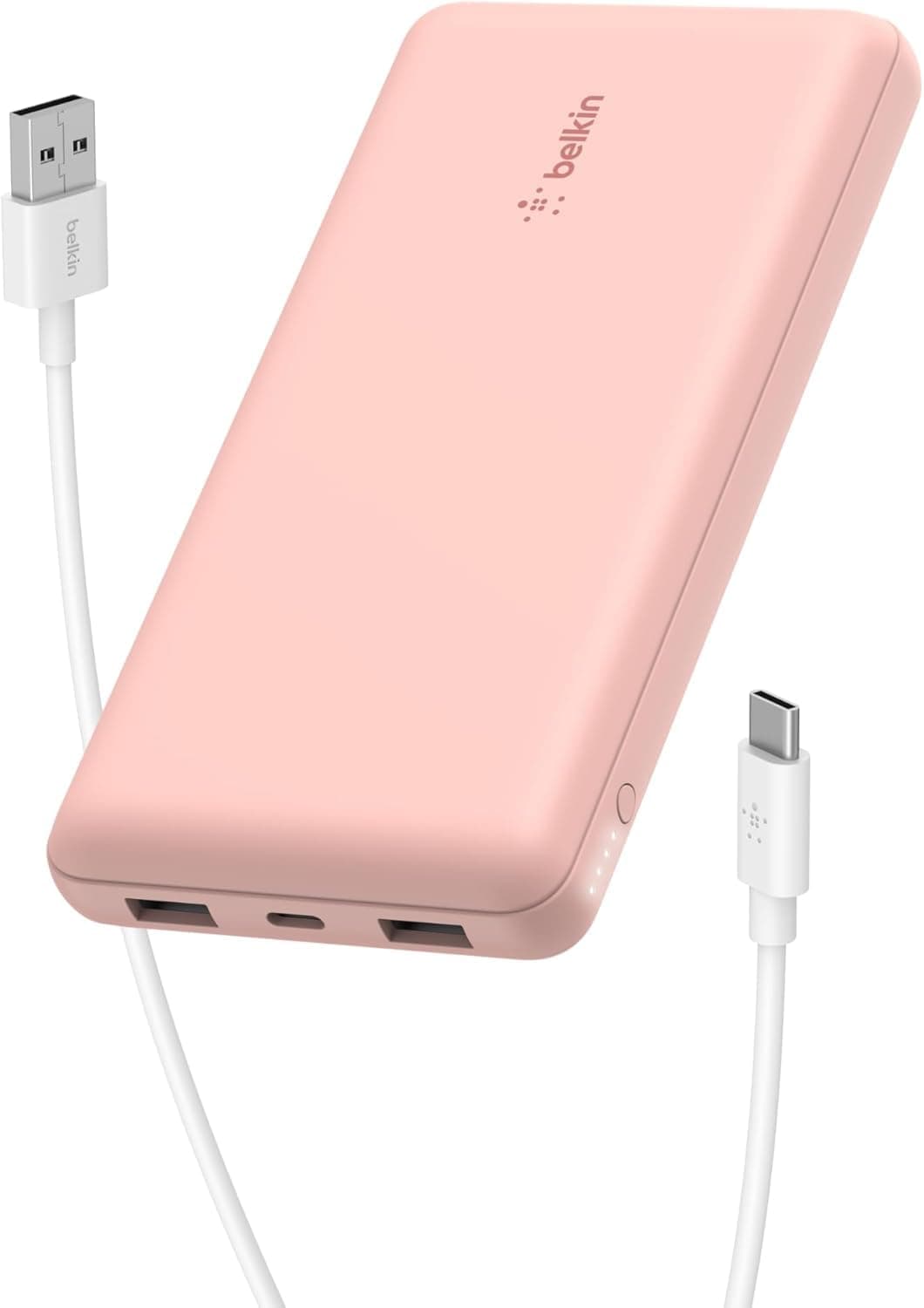 Belkin 10000 mAh Slim Power Bank with 1 USB-C and 2 USB-A Ports to Charge 3 Devices Simultaneously with up to 15W for iPhones, Android Phones, Smart Watches, Apple AirPods - Rose Gold