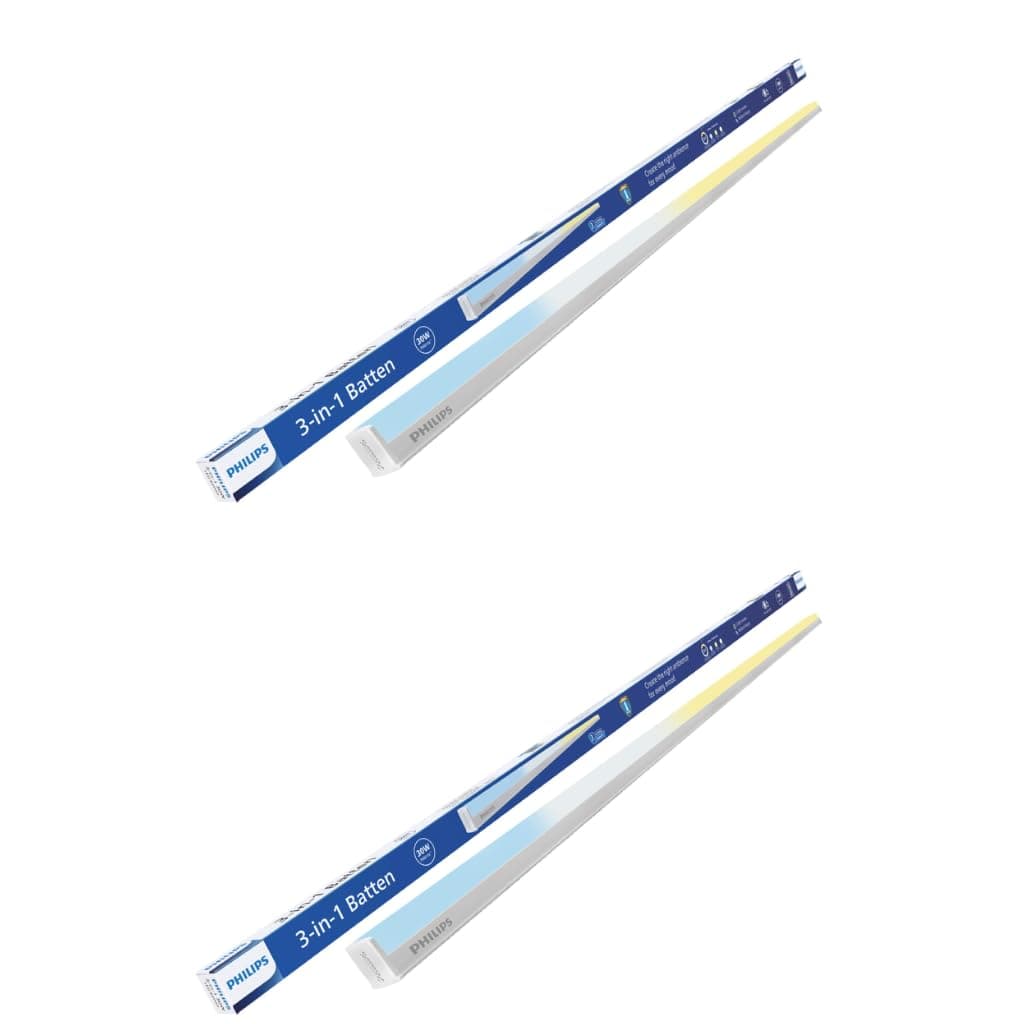 Philips 30W 3-in-1 Colour Changing LED Batten 3.6 Ft | CCT Mood Lighting (Cool White/Neutral White/Warm White) | Bright & Energy Efficient Tube Light for Bedroom, Hall & Office | Pack of 2