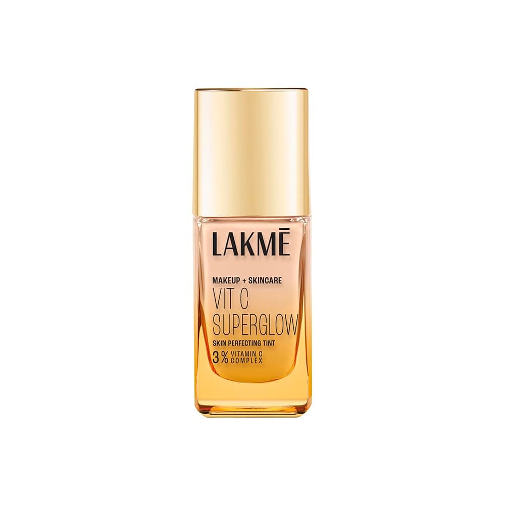 LAKME Makeup+Skincare, VitC Superglow Skin Perfecting Tint, Cool Ivory C100, 25ml, for Hydrated Smoother Skin, with 3% Active Vitamin C & Micro Radiance Boosters, Natural Finish, Airlight Formula
