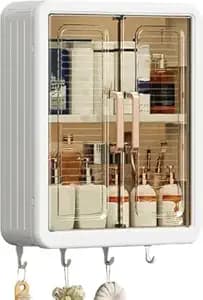 Multipurpose Bathroom Organiser Without Drill Plastic Wall Mounted Storage Cabinet for Kitchen and Bathroom with Shelves & Door| Organiser for, Essentials, Makeup, Skincare