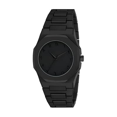 Arabian Aura Round Dial Analog Wrist Watch with Black Metal Link Strap, Black Case, 40 mm Case Diameter