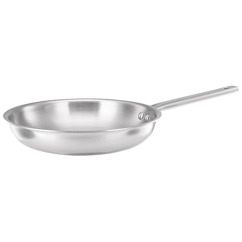 Amazon Brand - Solimo Triply Stainless Steel Frypan – 24 cm | 2.5 mm Thick Base | Even Heating | Induction &amp; Gas Compatible | Scratch Resistant | Heavy Bottom | Non-Toxic Cookware