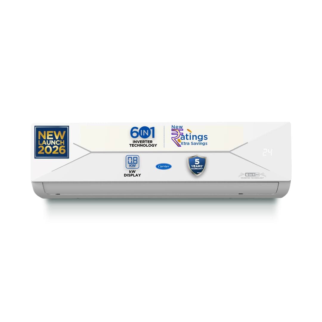 Carrier 1.5 Ton 3 Star Flexicool Inverter Split AC (Copper, Convertible 6-in-1 with Smart Energy Display, Insta Cool, Auto Clean, PM 2.5 Filter, 2026 Model, ESTER EDGE Gxi- CAI18EE3R36F1, White)
