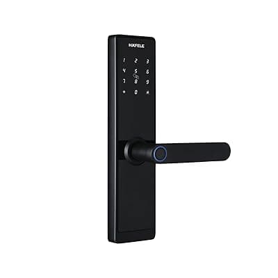 Hafele RE-ACH Smart Digital Lock | Fingerprint | PIN | OTP | RFID Access Card | Mechanical Key | BLE | Mobile App | Privacy Feature | Black Matt Finish | 1 Year Warranty