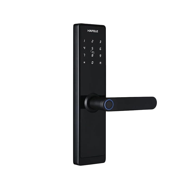 Hafele RE-ACH Smart Digital Lock | Fingerprint | PIN | OTP | RFID Access Card | Mechanical Key | BLE | Mobile App | Privacy Feature | Black Matt Finish | 1 Year Warranty