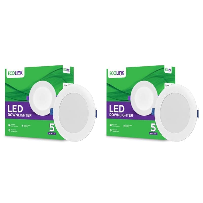 EcoLink Polycarbonate 5W Concealed JB Ceiling Light|Round Ceiling LED Downlighter for Home &amp; Hall|Cut Out: 3 inch, Color: Cool Day Light, Pack of 2