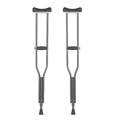 Vissco Astra Under Arm Crutches Aluminium, Crutches for those Physically Chalenged With Adjustable Elbow Support, PVC grip Handle, Light Weight &amp; Height Adjustable,Walking Stick (1 Pair)-Medium (Grey)