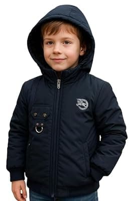 Krystle Boys Cold Weather Jacket with Hood | Kids Fleece Lined Winter Coat | Durable Zipper Outerwear (Black,2-3 Years) (Cool Dezine)