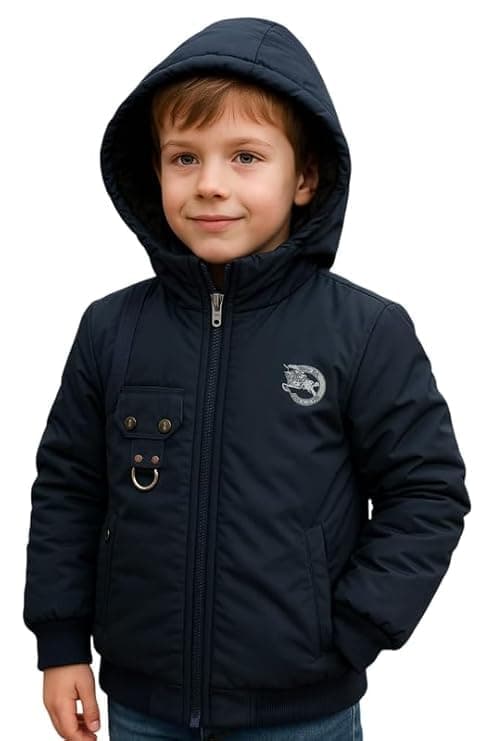 Krystle Boys Cold Weather Jacket with Hood | Kids Fleece Lined Winter Coat | Durable Zipper Outerwear (Black,2-3 Years) (Cool Dezine)