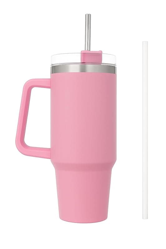 Arrivederci 1200ml Stainless Steel Tumbler | Double Wall Insulated | Keeps Drinks Cold 24H & Hot 12H | Leakproof Lid & Straw | BPA-Free Travel Mug for Office, Gym, Car (Blush Pink)