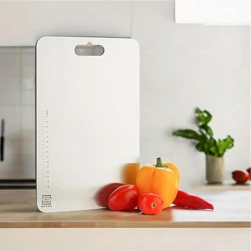 HomeWiz Stainless Steel Chopping Board for Kitchen | Heavy-Duty Metal Cutting Board for Vegetables, Fruits, Dough Kneading &amp; Cake Prep | Rust-Proof, Easy-to-Clean Board (31.8 cm x 21 cm)