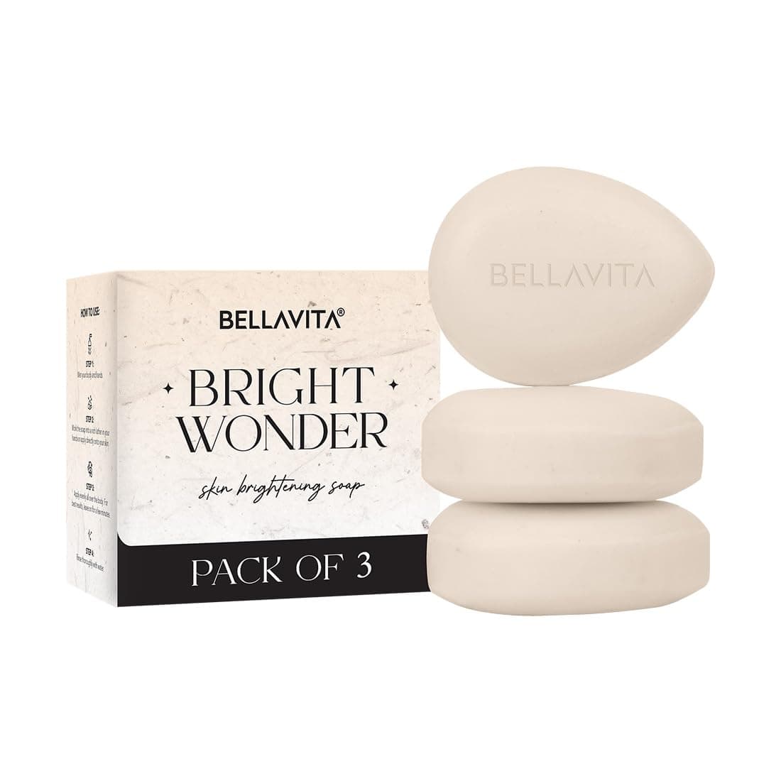 BELLAVITA Bright Wonder Brightening soap | Dark Spot & Pigmentation reduction | Kojic acid & mango butter | Paraben free | pack of 3