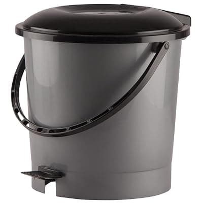 Kuber Industries Plastic Step on Pedal Dustbin With Handle|Solid Color &amp; Durable Plastic Material|Size 24 x 24 x 23|Capicity 7 Litre (Grey)-47KM0754
