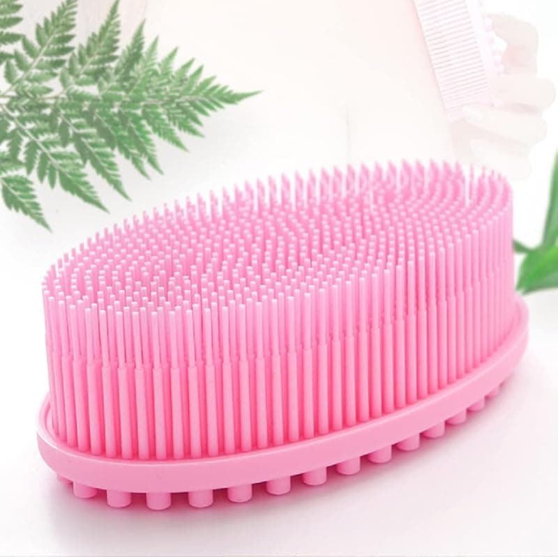 Silicone Bathing Scrubber - Exfoliating Cleaning Bath Brush – Soft Body Wash Shower Brushes (Pink)