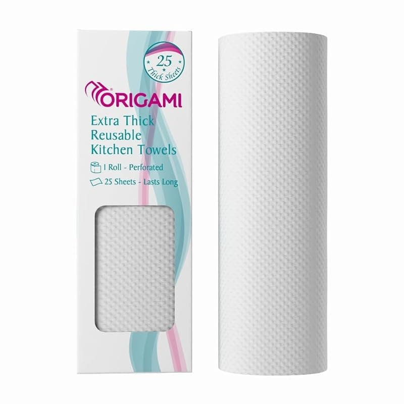 Origami Reusable Kitchen Towel Roll – 25 Sheets, Washable up to 2,500 Times | Highly Absorbent, Eco‑Friendly &amp; Hygienic Non‑Woven Dish Cloth Alternative for Cleaning Tough Stains