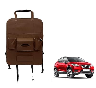 Oshotto Car Backseat Storage Organizer Phone Holder,Multi-Pocket for Bottles, Tissue Boxes,Kids Toy Storage and Great Travel Accessory Compatible with Nissan Kicks (Brown)