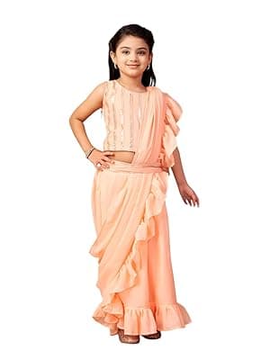 Aarika Girls Ethnic Wear Green Colour Sequin Embroidery Georgette Lehenga Choli Set With Attached Dupatta