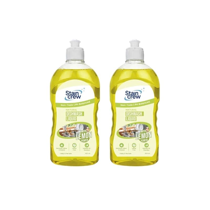 Natural Dishwash Liquid | Non-Toxic | Ph Balanced | LABSA Free | Eco-Friendly | with 2X Foaming | Powerful Grease Cleaner | Leaves No Residue | Pack of 2 (450ml)