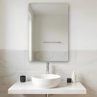 Amazon Basics Frameless Rectangular Glass Wave Wall Mount Mirror with Beveled Edges – Decorative Bathroom, Bedroom, Living Room, Dressing Room & Entryway Mirror – 30 x 0.4 x 45 cm