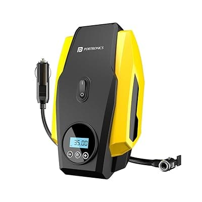 Portronics Vayu Lite Portable Tyre Inflator for Car, Bike, Cycle with 150 PSI Pressure, Digital Display, Auto Shut-Off, LED Light, 2.7m Cord, Air Pump Compressor for Cigarette Lighter Socket (Black)