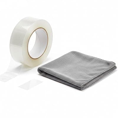 UFLOW Double Sided 3M Tape Heavy Duty with 10 by 10 cm Microfiber cloth - Multipurpose Removable Traceless Mounting Adhesive Tape for Wall, Washable Reusable Strong Sticky Strips Grip Tape - Pack of 1