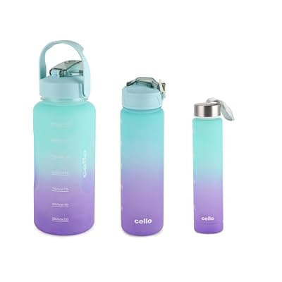 Cello All Day Large Water Bottle, Sea Green | Set of 3 (310ml, 790ml, 2085ml) | Leakproof, Easy to Carry, Lightweight | Gym Workout Water Bottle For Fitness, Office, School, Sports &amp; Outdoor Hydration