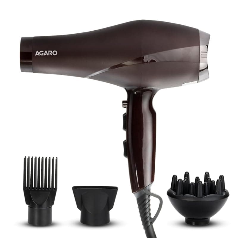 AGARO HD-1120 2000W AC Professional Hair Dryer with Comb, Concentrator &amp; Diffuser Nozzles, Hot &amp; Cold Air, 2 Speed &amp; 3 Temperature Settings with Cool Shot, Hair Dryer &amp; Blower for Men &amp; Women