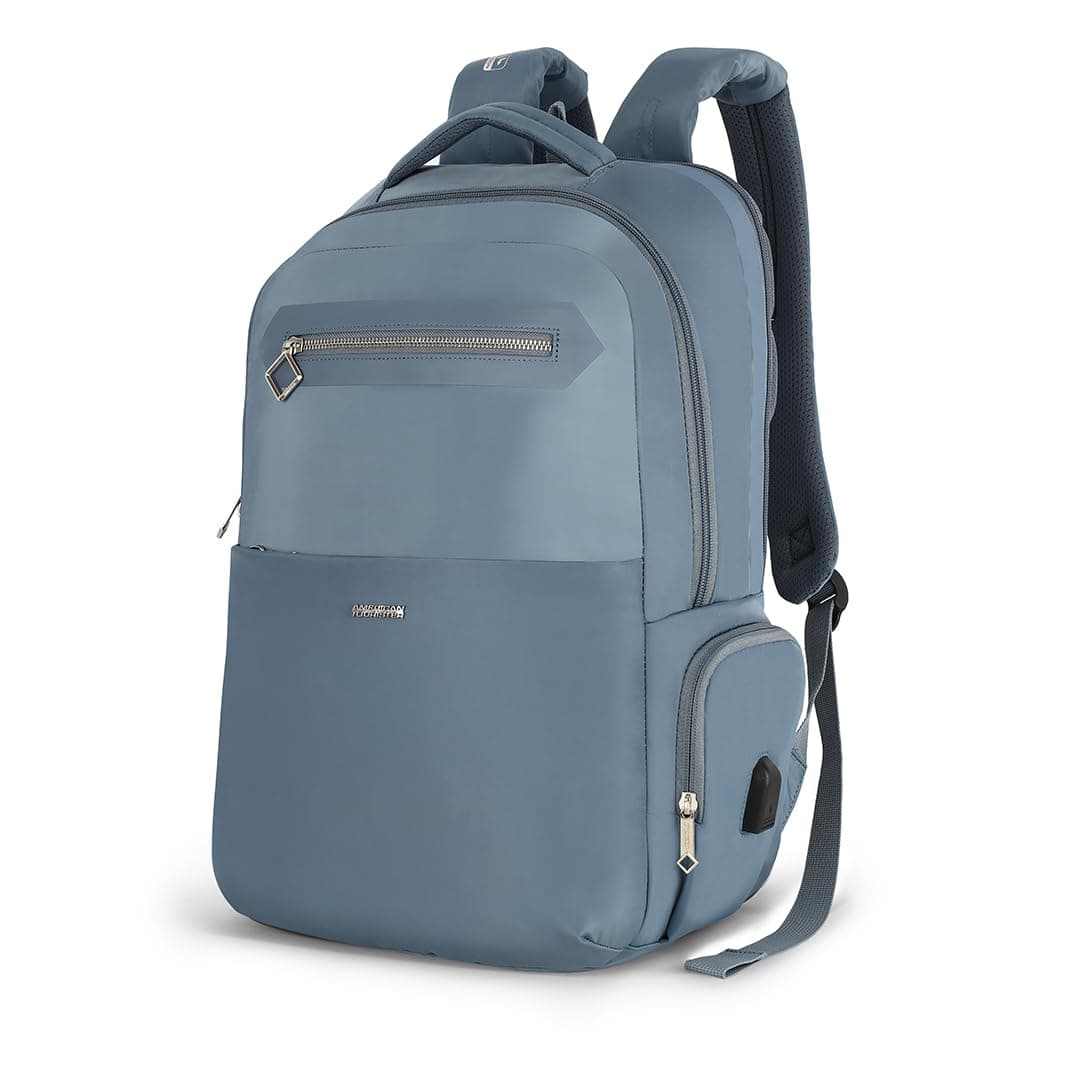 American Tourister Jit+ 2.0 Style 02 | 28L Backpack | 17" Laptop Bag | 2 Compartments | Smart College & Office Backpack for Men and Women | USB Charging Port, Rain Cover & Smart Sleeve | Mirage Blue | 1 Year Global Warranty