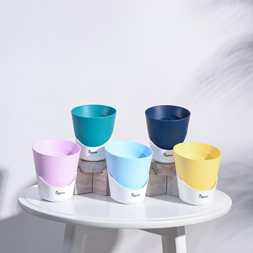 Ugaoo 4 Inch Atlantis Self Watering Planter - Set of 5 (Multicolour) | Flower Pots for Indoor Plants | Plastic Planter Pots | Decorative Pots for Living Room, Kitchen, Office | Planters for Home Decor