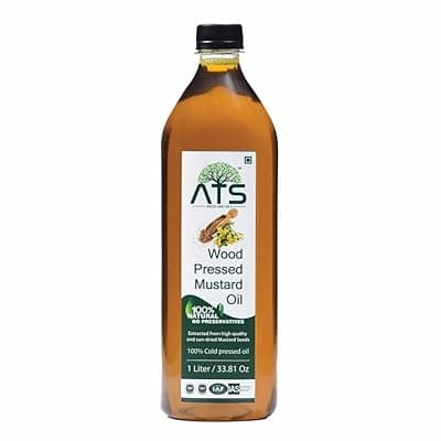ATS Premium Wood Pressed Mustard Oil 1 Litre PET Bottle | Kacchi Ghani/Mara Chekku | Black Mustard Oil | Sarso Ka Tel | Pure, Natural Cooking Oil with Rich Aroma & Thickness
