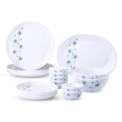 Larah by Borosil - Moon Series, Bluebell 21 Pieces Opalware Dinner Set, White