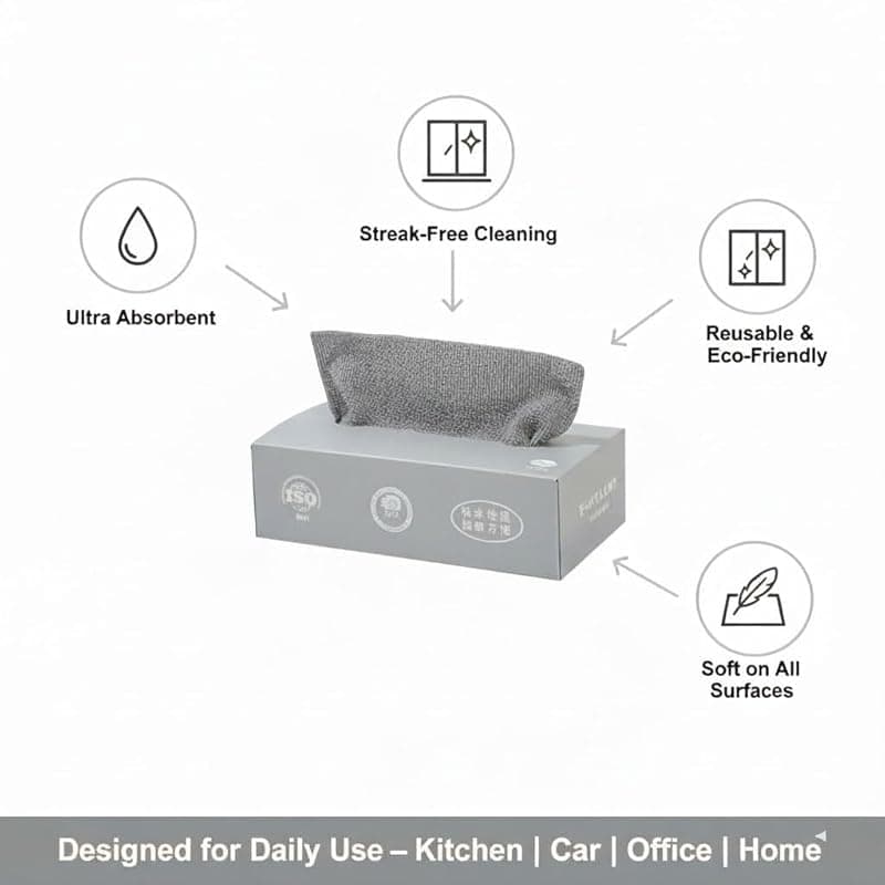 Stay Tidy Microfiber Cleaning and Drying Cloth Wipes Box-180 GSM |Washable All Purpose Wash Cloth for Kitchen, Car, Pack of 20 (Gray, 1 Box)