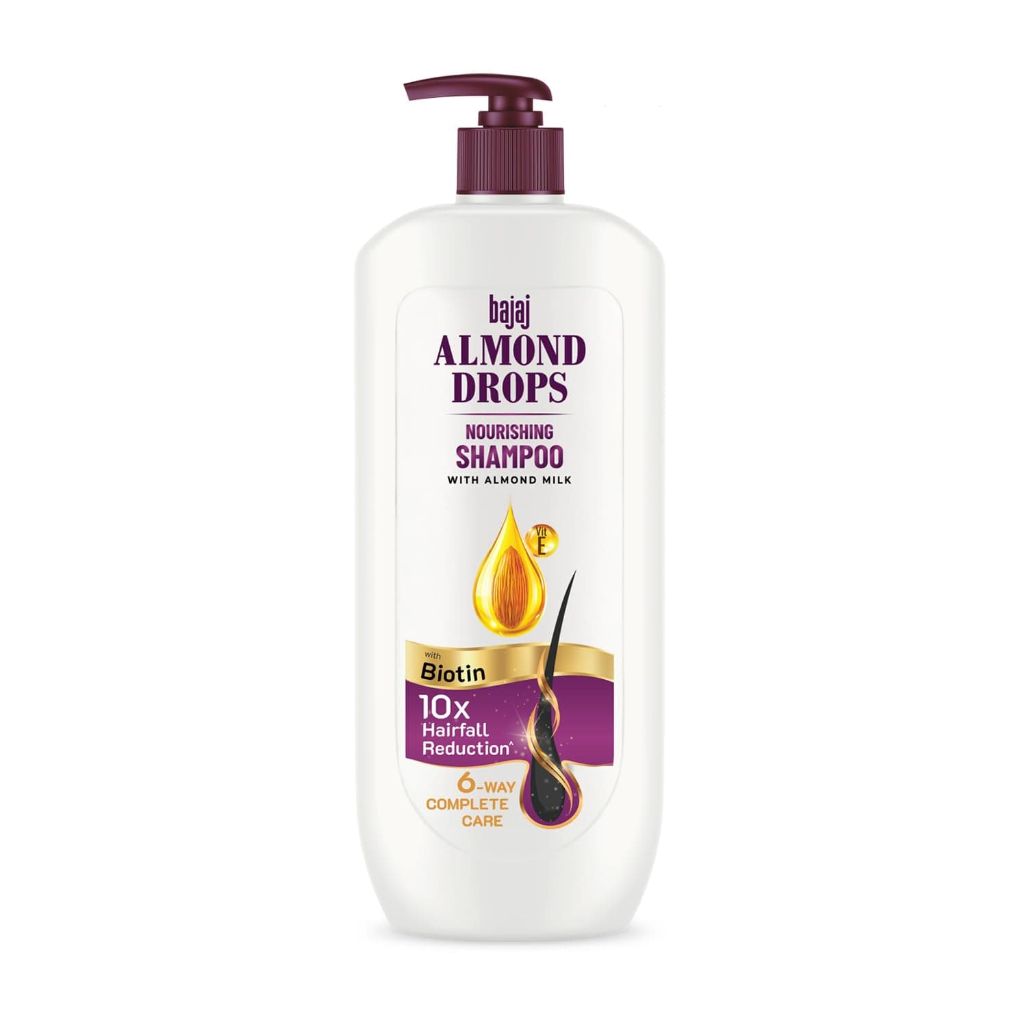 Bajaj Almond Drops Nourishing Shampoo with Almond Milk, Vitamin E & Biotin | For Soft, Shiny Hair | 10X Hairfall Reduction | Paraben Free - 650 ML