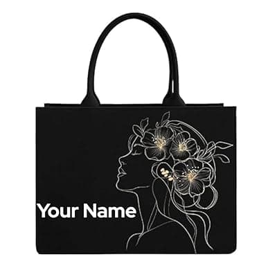 Black Tote Bag with Laptop Compartment and Custom Text Front Design