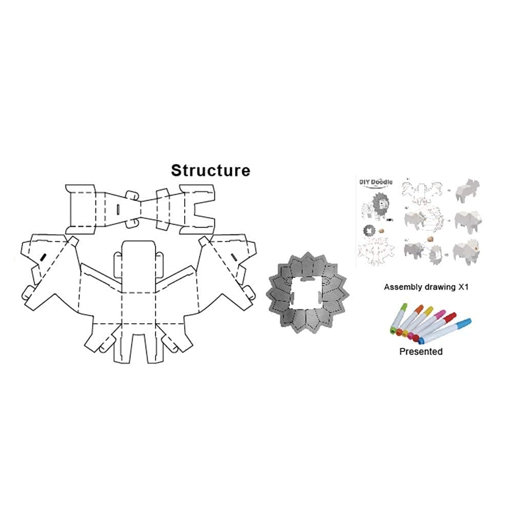 Crackles DIY 3D Paper Cardboard Folding Puzzle Craft & Coloring Lion Toy
