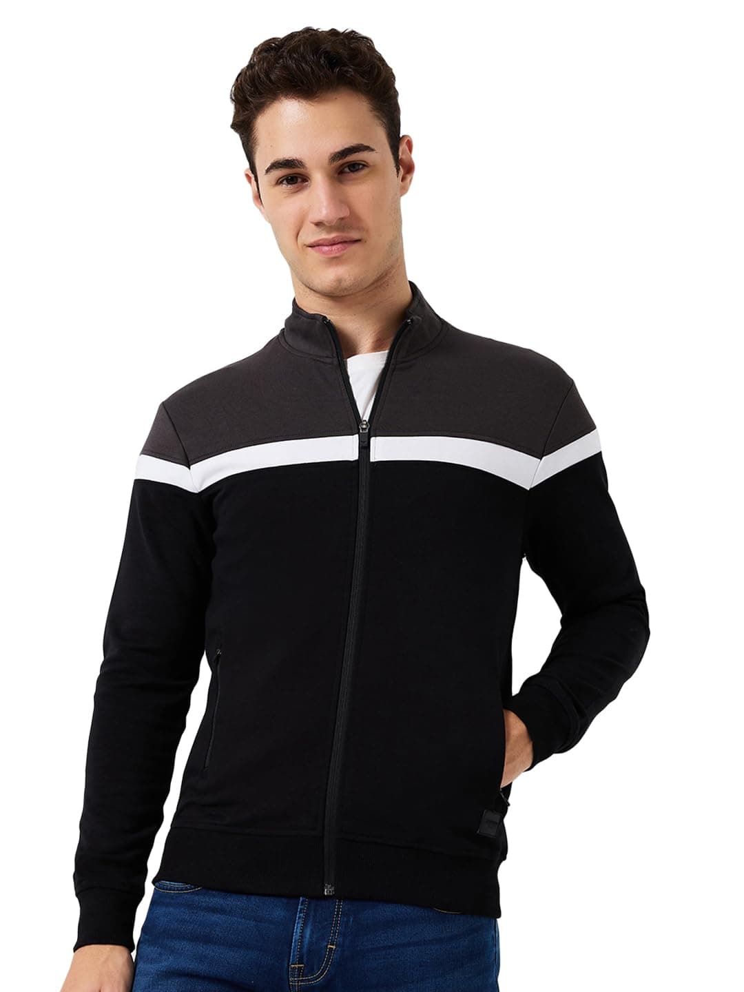 Park Avenue Men Full Sleeve Slim Fit Solid Pattern Cotton Polyester Blend High Neck High Neck Casual Sweatshirt